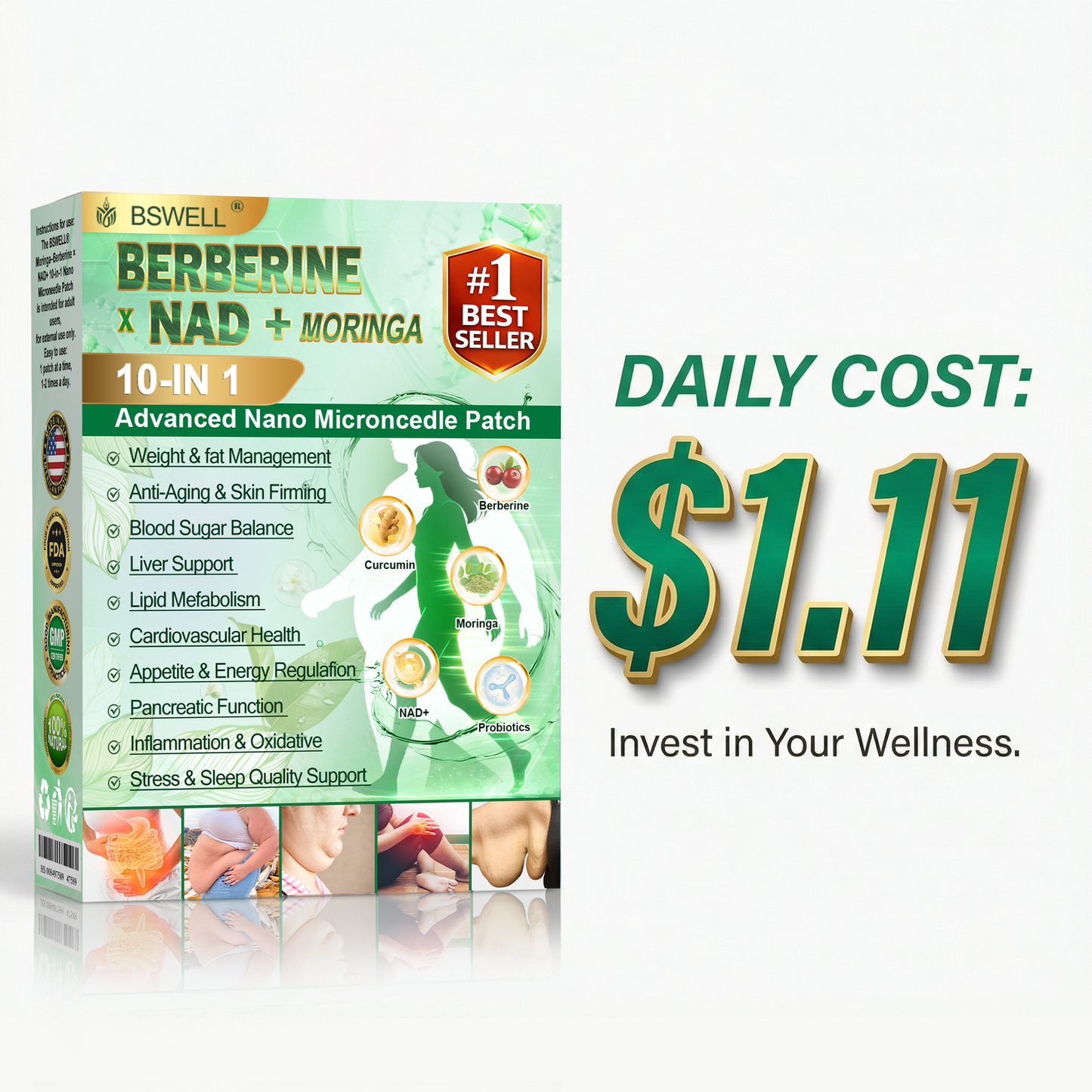 𝐁𝐒𝐖𝐄𝐋𝐋® 𝐌𝐨𝐫𝐢𝐧𝐠𝐚· 𝐁𝐞𝐫𝐛𝐞𝐫𝐢𝐧𝐞 × 𝐍𝐀𝐃+ 𝟏𝟎-𝐢𝐧-𝟏 𝐀𝐝𝐯𝐚𝐧𝐜𝐞𝐝 𝐍𝐚𝐧𝐨 𝐌𝐢𝐜𝐫𝐨𝐧𝐞𝐞𝐝𝐥𝐞 𝐒𝐥𝐢𝐦𝐦𝐢𝐧𝐠 𝐏𝐚𝐭𝐜𝐡 - 𝐎𝐧𝐜𝐞 𝐃𝐚𝐢𝐥𝐲, 𝐕𝐢𝐬𝐢𝐛𝐥𝐞 𝐑𝐞𝐬𝐮𝐥𝐭𝐬 𝐢𝐧 𝟕 𝐃𝐚𝐲𝐬 (𝐨𝐛𝐞𝐬𝐢𝐭𝐲, 𝐥𝐨𝐨𝐬𝐞𝐬𝐤𝐢𝐧 ,𝐝𝐢𝐚𝐛𝐞𝐭𝐞𝐬, 𝐬𝐥𝐞𝐞𝐩 𝐚𝐩𝐧𝐞𝐚, 𝐣𝐨𝐢𝐧𝐭 𝐢𝐬𝐬𝐮𝐞𝐬, 𝐚𝐧𝐝 𝐦𝐨𝐫𝐞)